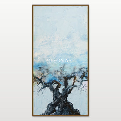 Blue And Black Abstract Painting Panoramic Landscape Wall Art Modern Contemporary Luxury By Mesonart