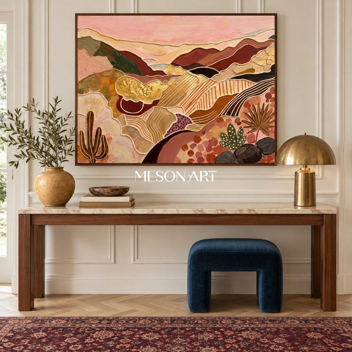 Earthy Bohemian Abstract Painting Rectangular Canvas Art Special Gift For Her Or Him By Mesonart