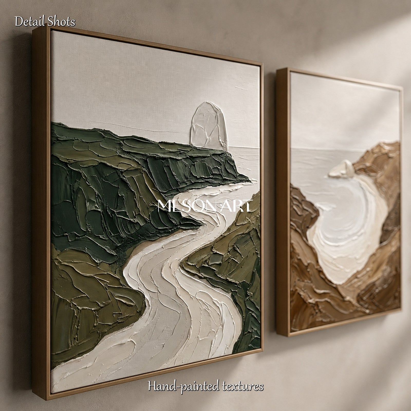 Green And Brown Painting Modern Textured Landscape Art Rectangular Wall Decor For Living Room By Mesonart