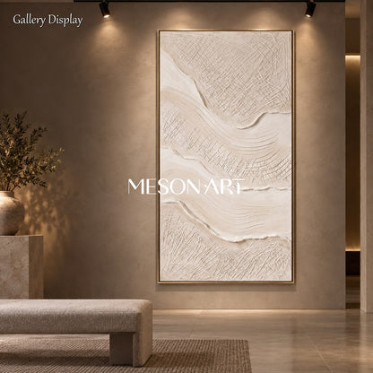 Beige 3D Textured Decorative Painting Panoramic Rectangular Wall Art Original Artist Hand Painted By Mesonart