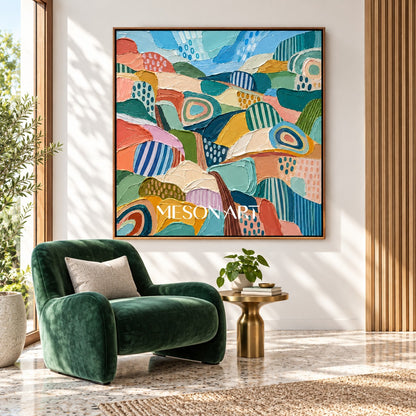 Blue And Green Abstract Landscape Painting Original Artist Hand Painted Square Wall Art For Living Room By Mesonart