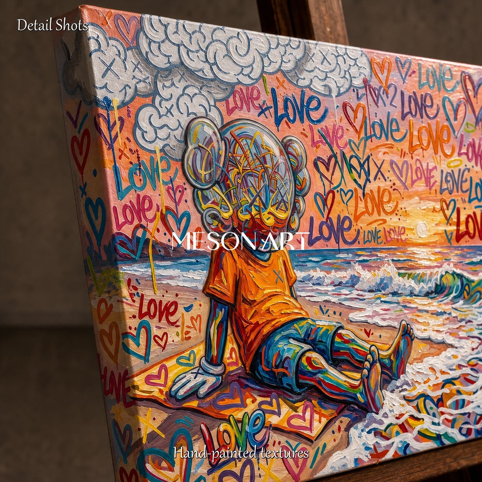 Graffiti Love Sunset Painting For Modern Living Room And Kids Room Decor