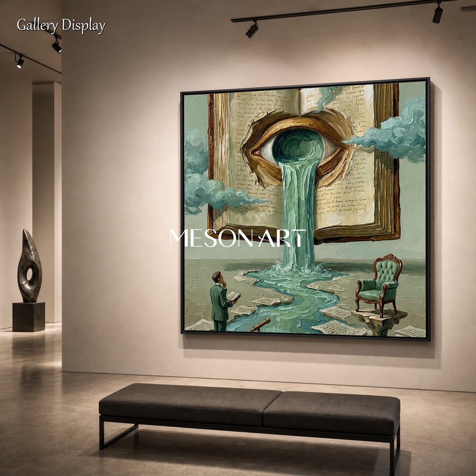 Surrealist Eye Book Painting For Modern Home Office And Study Wall Decor