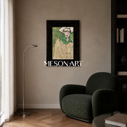 Abstract Modern Portrait With Green Accents Original Oil Painting On Linen Canvas For Living Room Decor