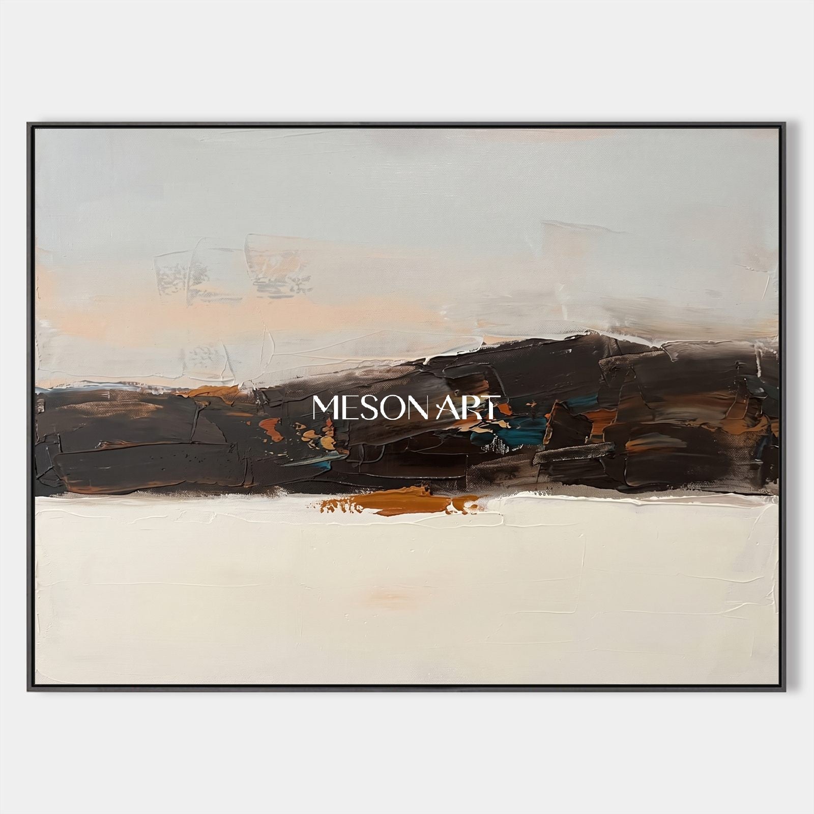 Beige And Black Abstract Painting Rectangular Wall Art For Living Room Original Artist By Mesonart