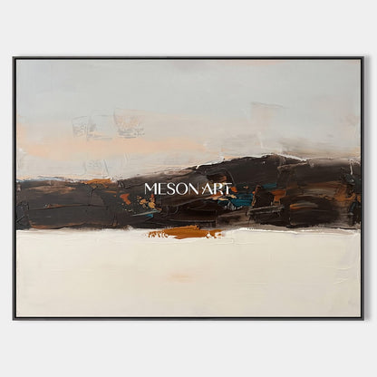 Beige And Black Abstract Painting Rectangular Wall Art For Living Room Original Artist By Mesonart