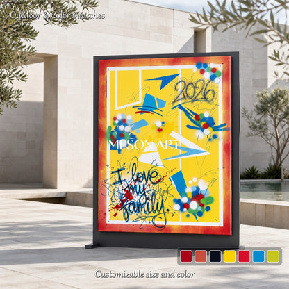 Yellow And Red Graffiti Painting Banksy Style Original Artist Hand Painted Rectangular Wall Art For Living Room By Mesonart