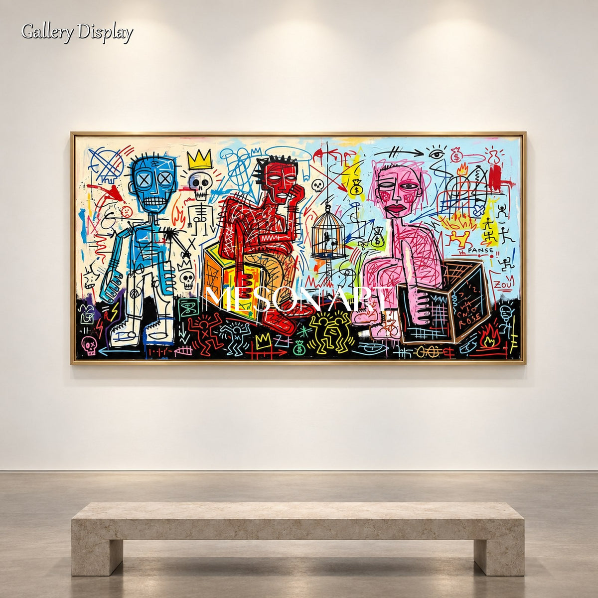 Red And Blue Graffiti Art Large Panoramic Painting Original Artist Hand Painted By Mesonart