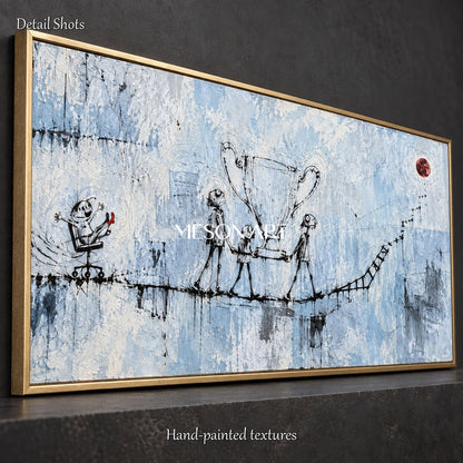Blue Abstract Street Art Painting Contemporary Urban Canvas Wall Art Panoramic Original Artist By Mesonart