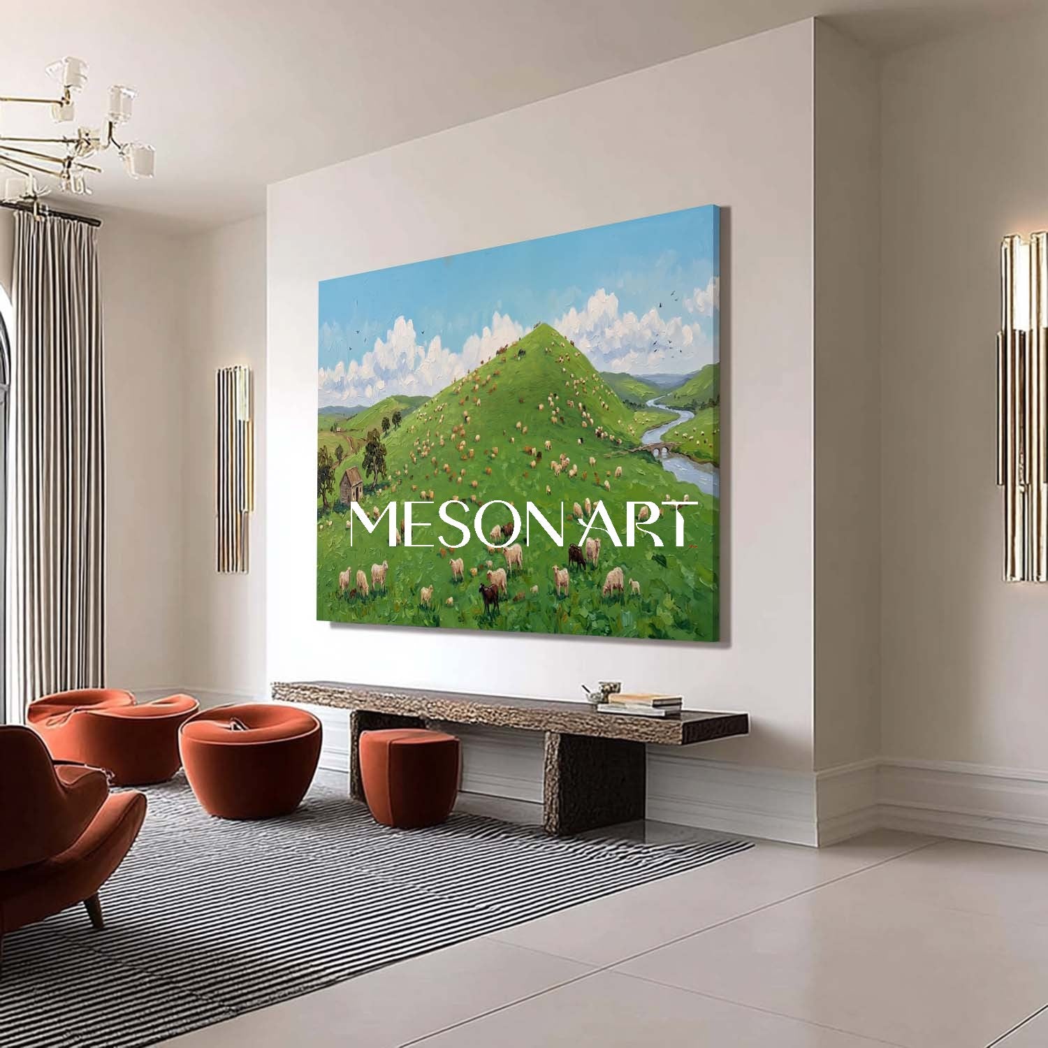Square Canvas Farm Scene Painting Ideal For Bright And Welcoming Entryway