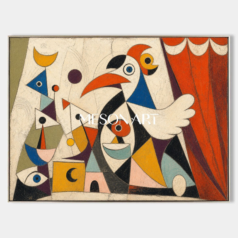 Surrealist Animal Art Painting With Cubist Geometry For Modern Living Room Decor