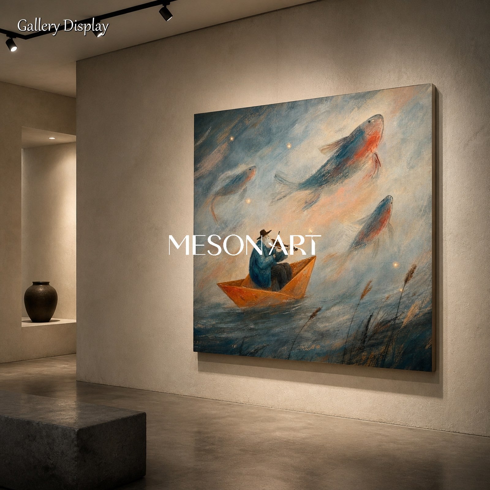 Blue Surreal Fantasy Art With Violin And Fish Rectangular Wall Decor For Living Room By Mesonart