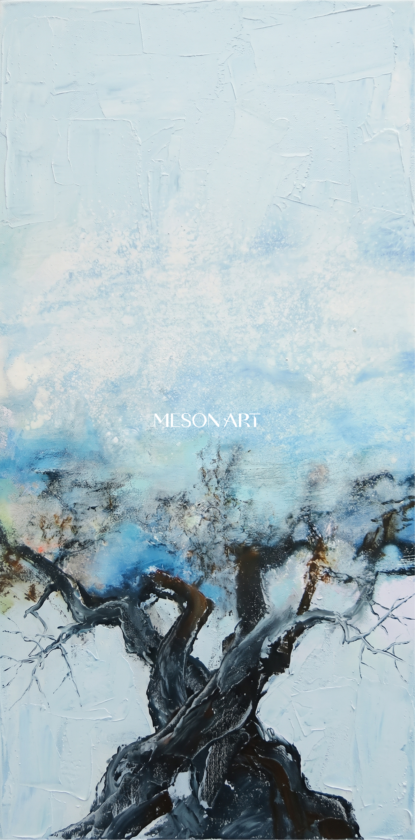 Blue And Black Abstract Painting Panoramic Landscape Wall Art Modern Contemporary Luxury By Mesonart