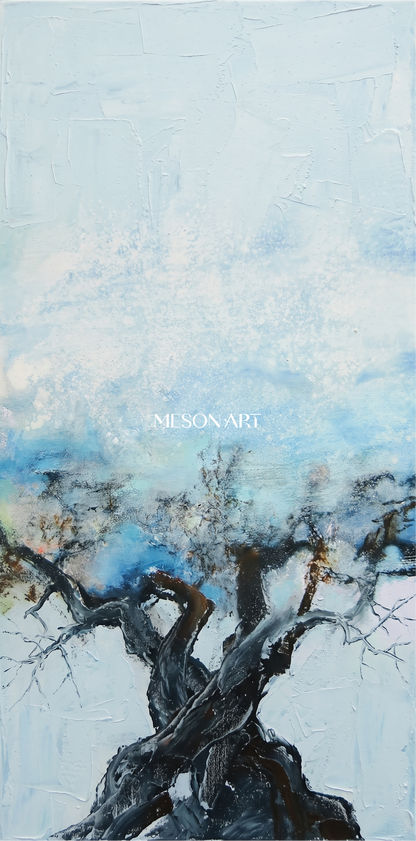 Blue And Black Abstract Painting Panoramic Landscape Wall Art Modern Contemporary Luxury By Mesonart