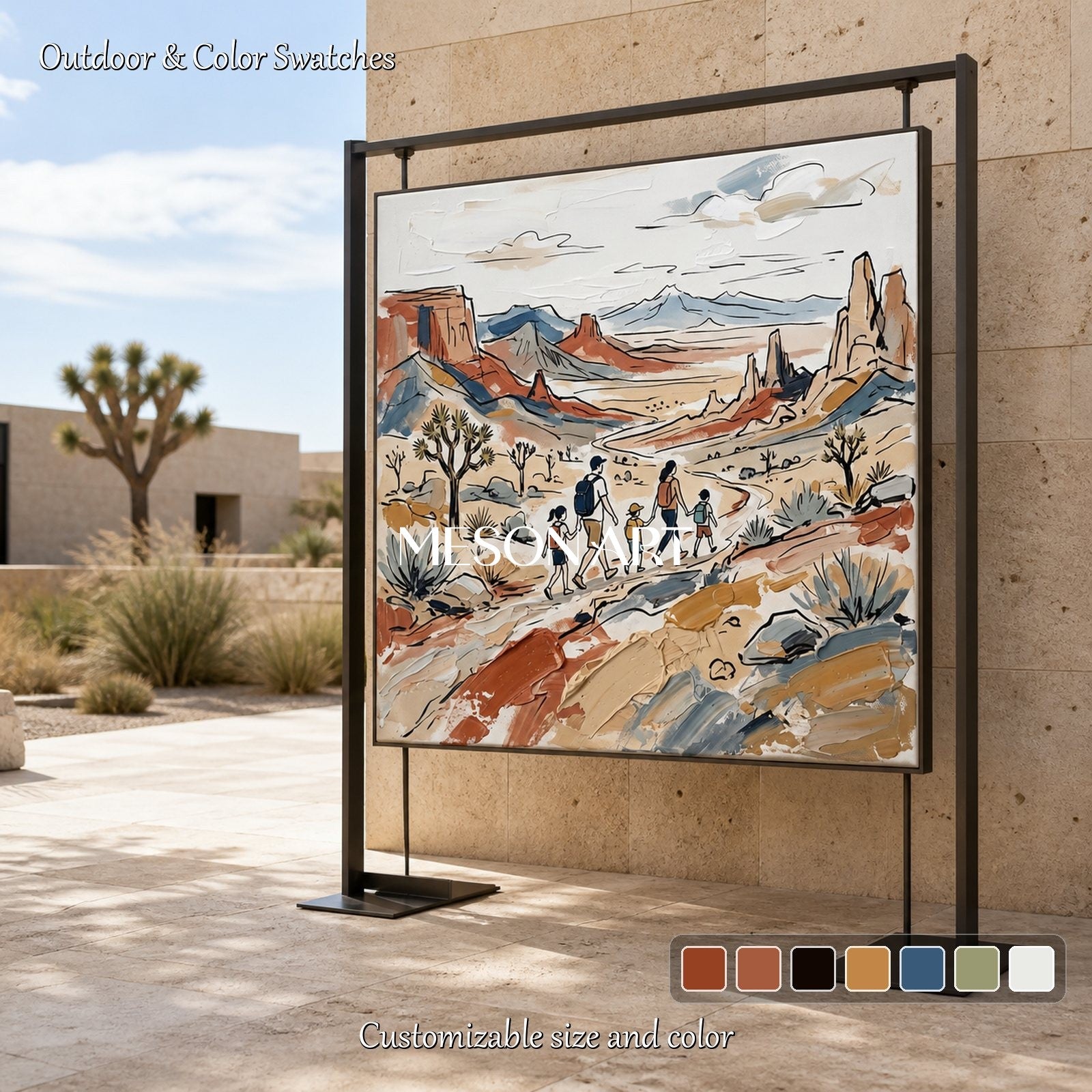 Beige And Blue Painting Contemporary Minimalist Landscape Art Square Wall Decor For Living Room By Mesonart