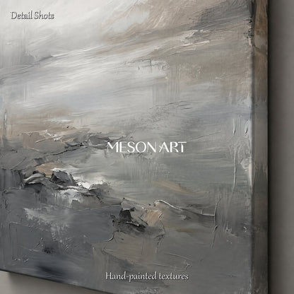 Gray And Beige Neutral Abstract Art Rectangular Wall Painting For Living Room Original By Mesonart