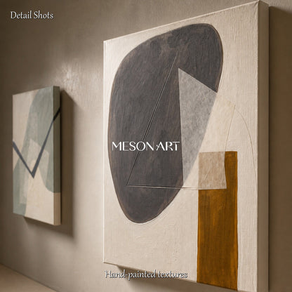 Beige And Gray Contemporary Figurative Painting Original Art Rectangular Wall Decor For Living Room By Mesonart