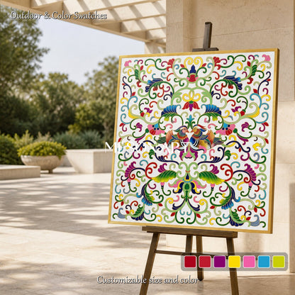 Green And Gold Islamic Art Inspired By Ottoman Floral Square Wall Decor By Mesonart