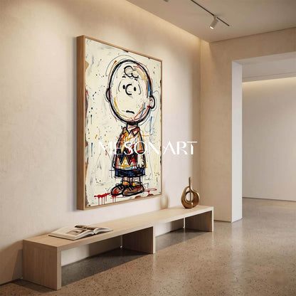 Abstract Charlie Brown Painting With Expressive Brushstrokes For Modern Living Room Decor