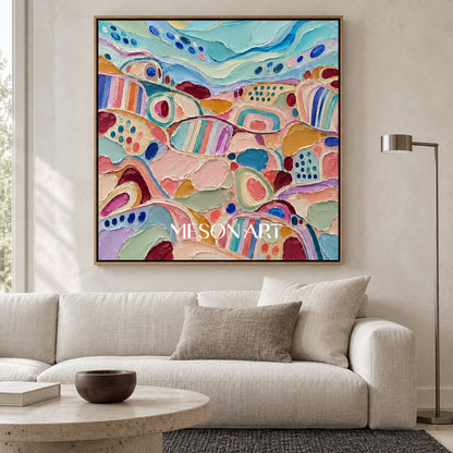 Blue And Pink Abstract Modern Art Square Canvas Wall Decor For Living Room Original By Mesonart
