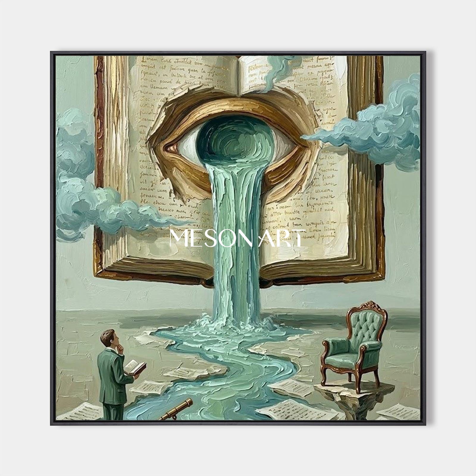 Surrealist Eye Book Painting For Modern Home Office And Study Wall Decor