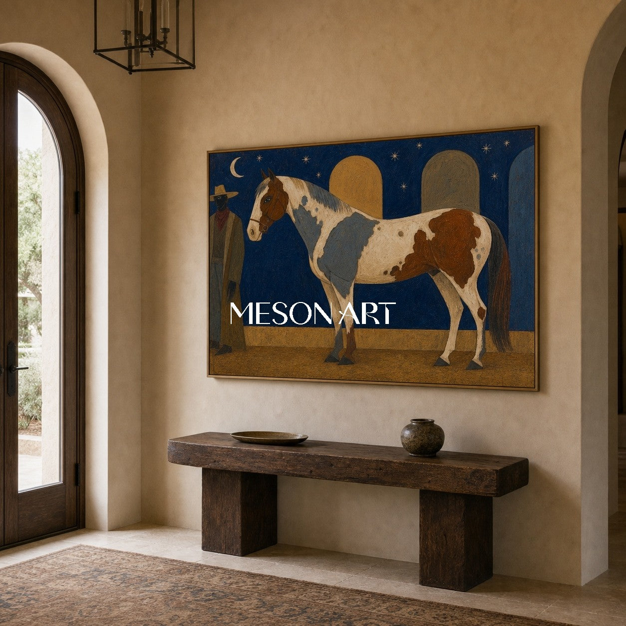 Majestic Pinto Horse Art With Thick Impasto Texture For Modern Farmhouse Living Room Decor