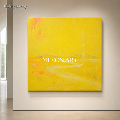 Minimalist Yellow Landscape Painting With Soft Texture For Modern Living Room Wall Decor