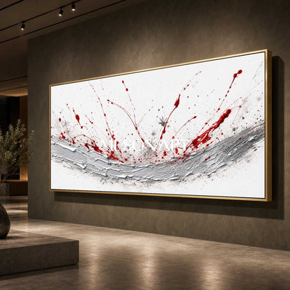 Bold Red And Silver Abstract Art Painting With Palette Knife Texture For Modern Living Room Decor