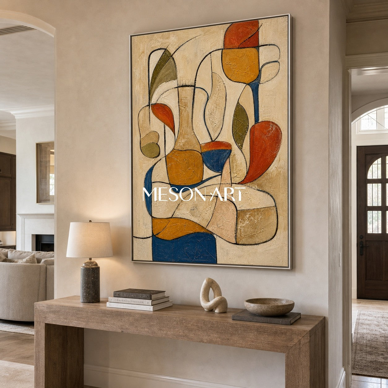 Arte da parete geometrica astratta con finitura testurizzata per l'arredamento moderno del Medio Secolo
