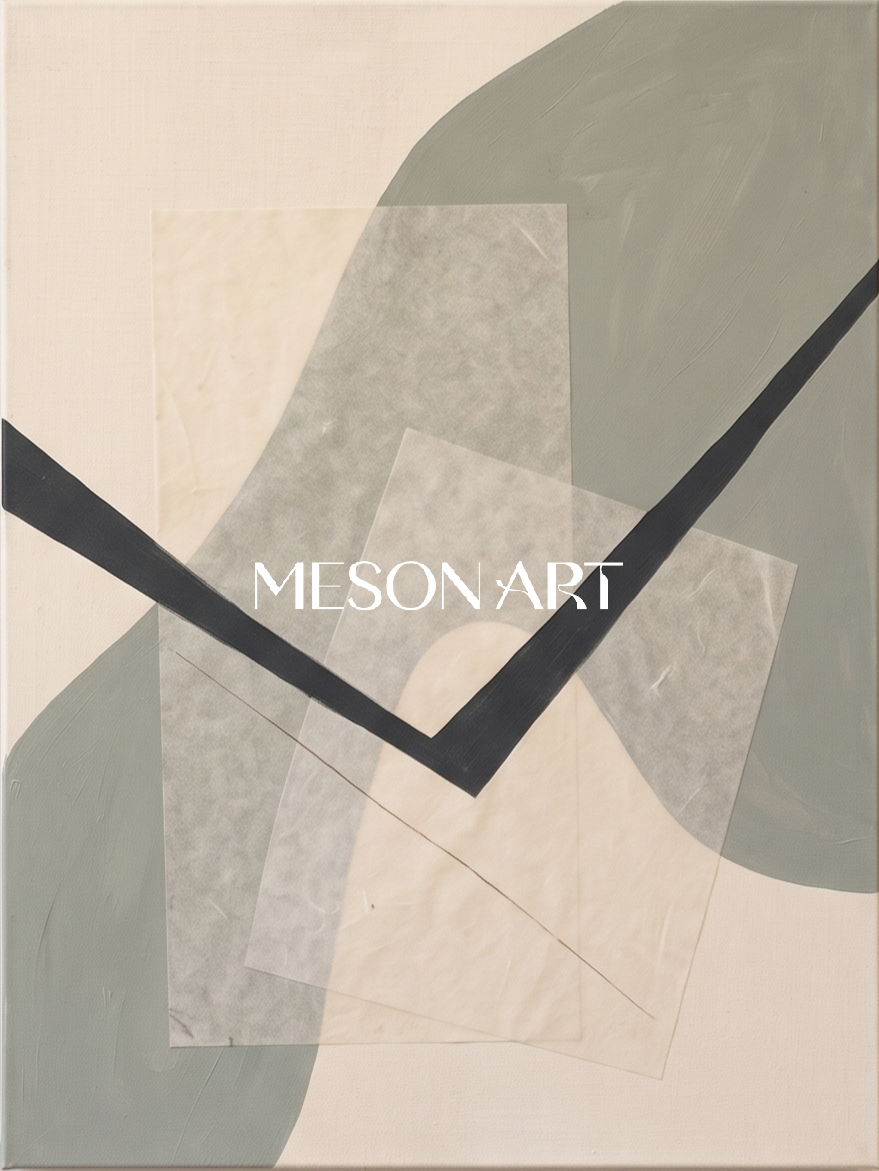 Beige And Gray Contemporary Figurative Painting Original Art Rectangular Wall Decor For Living Room By Mesonart