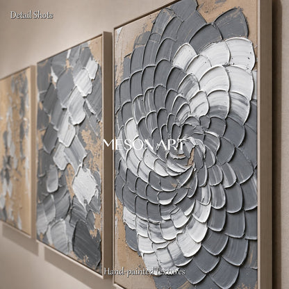 Handmade Textured Abstract Triptych Painting In Brown And Gray For Modern Living Room Decor
