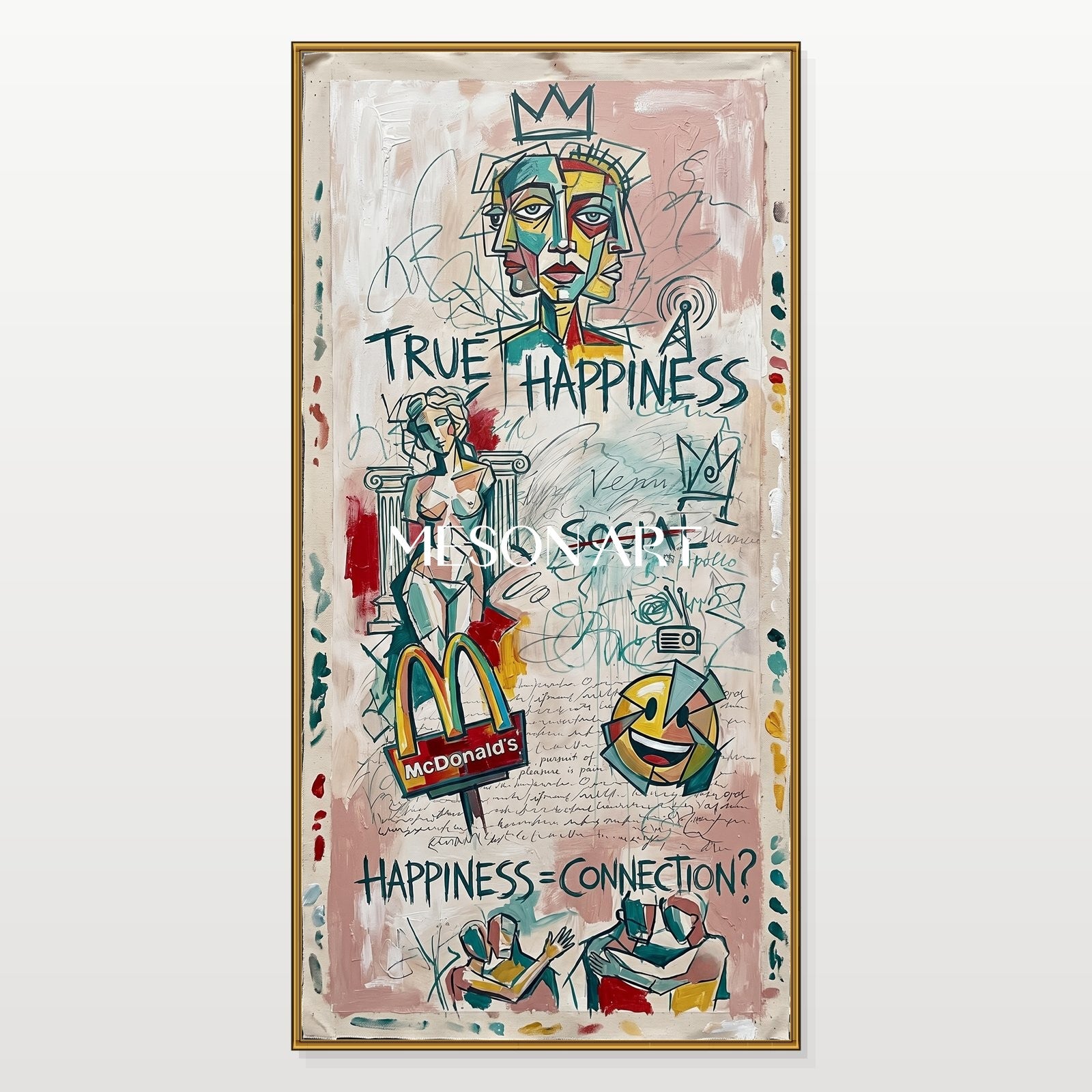 True Happiness Connection Pop Art Abstract Painting With Mcdonalds Icon For Contemporary Home Decor