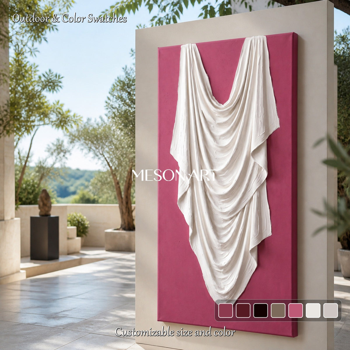 Pink And White 3D Textured Art Sculptural Wall Decor Panoramic Canvas By Mesonart
