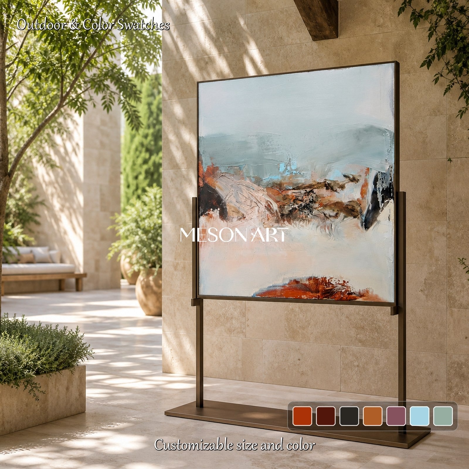 Blue And Beige Painting Modern Abstract Landscape Contemporary Art Square Wall Decor For Living Room By Mesonart