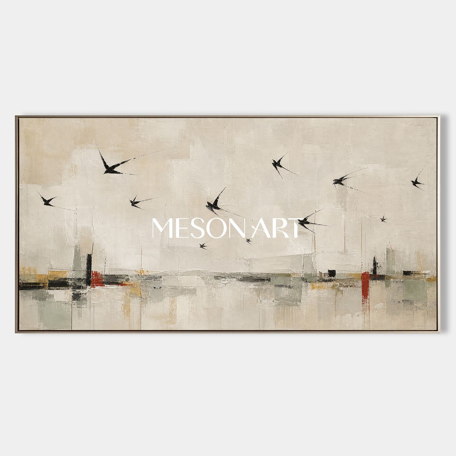 Minimalist Swallow Canvas Art Abstract Beige Painting For Modern Living Room Decor