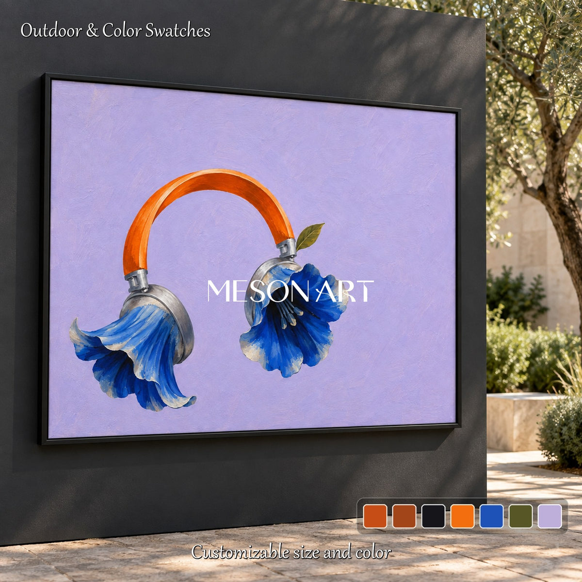 Purple And Blue Surrealist Flowers Painting Rectangular Wall Art Original Artist Hand Painted By Mesonart
