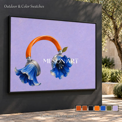 Purple And Blue Surrealist Flowers Painting Rectangular Wall Art Original Artist Hand Painted By Mesonart