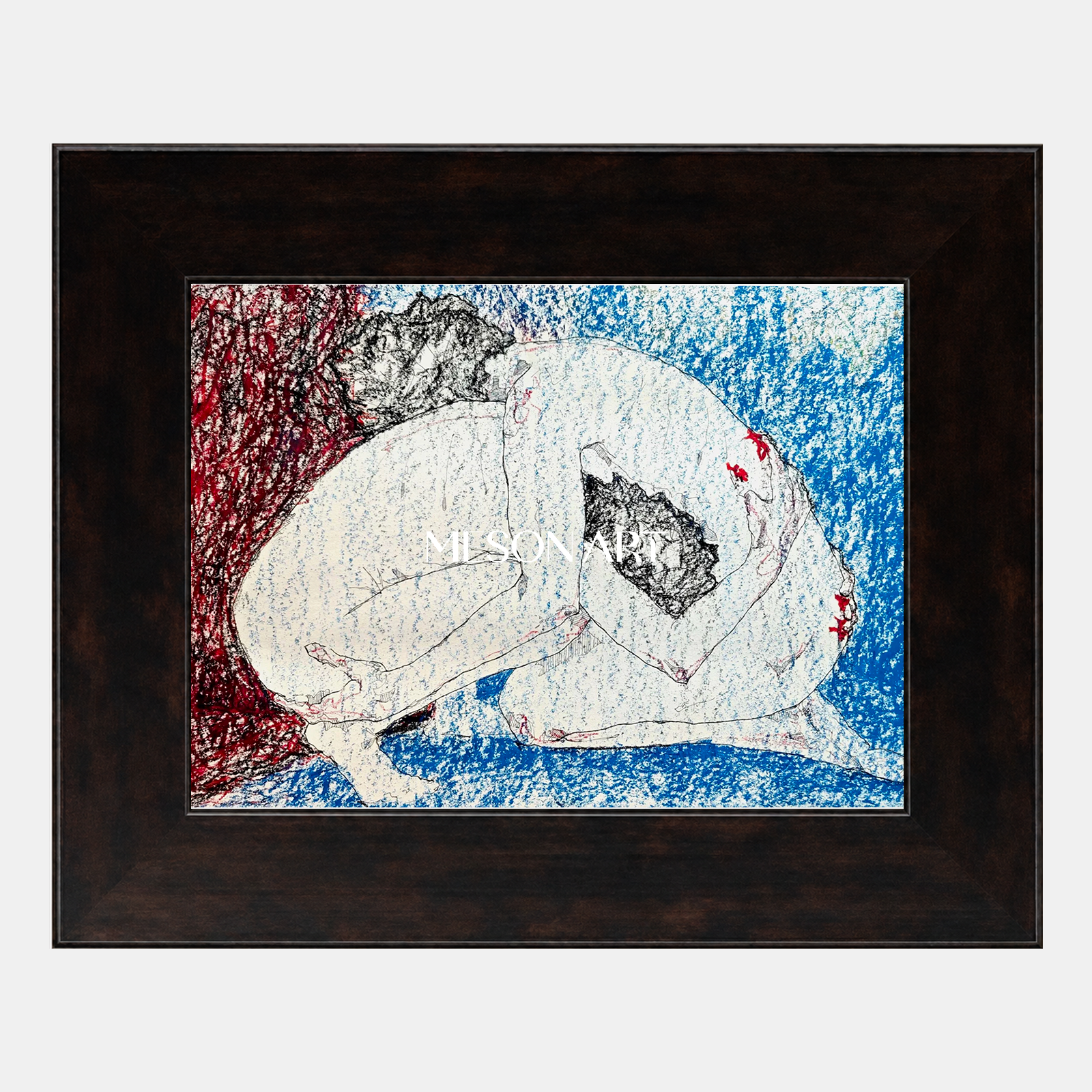 Modern Abstract Painting With Red And Blue Textures For Contemporary Living Room Decor