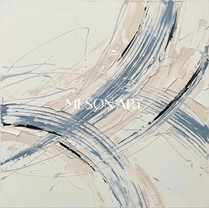 White And Blue Abstract Expressionism Painting Inspired By Jackson Pollock Action Art Square Wall Decor For Living Room By Mesonart