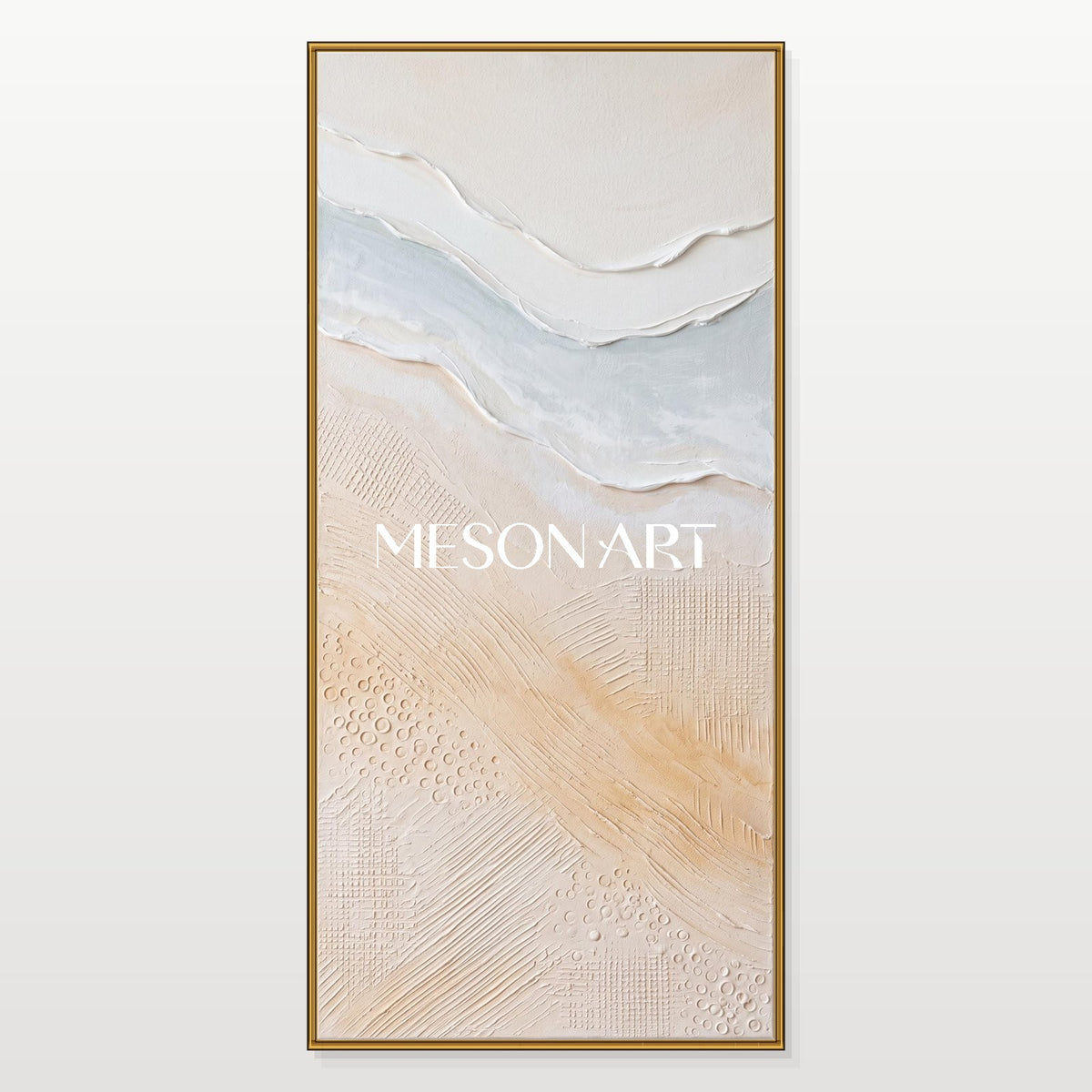 Beige And White Beach Wall Art Panoramic Large Abstract Painting Original Artist Hand Painted By Mesonart