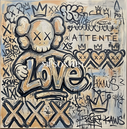 Urban Pop Art Graffiti Painting With Crown And Heart Motifs For Modern Living Room Decor
