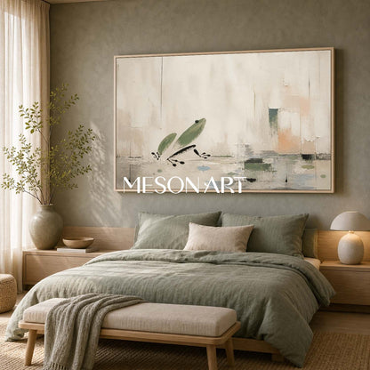 Minimalist Frog Abstract Painting On Linen Canvas For Modern Living Room And Bedroom Decor