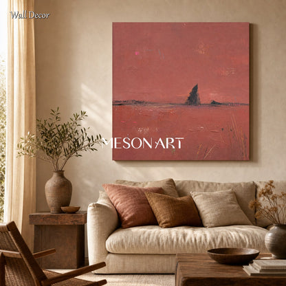 Pink Abstract Landscape Painting Minimalist Wall Art For Modern Living Room Decor