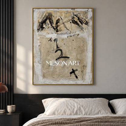 Black And Beige Abstract Art Original Mixed Media Painting Rectangular Wall Decor For Living Room By Mesonart