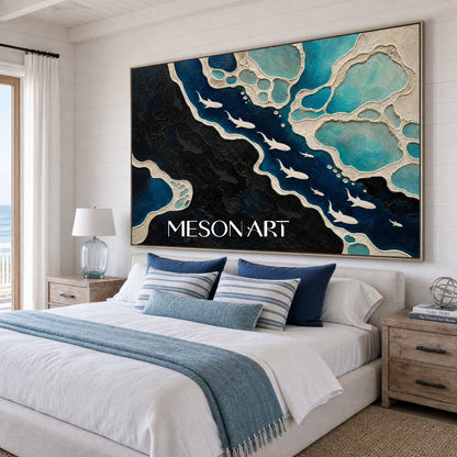 Deep Ocean Shark Migration Abstract Art For Modern Living Room Decor