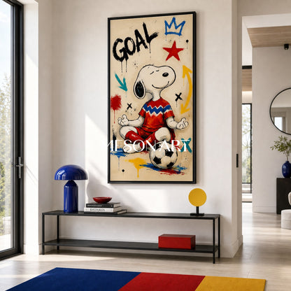 Snoopy Soccer Graffiti Art Print For Kids Room And Living Space With Bold Colors