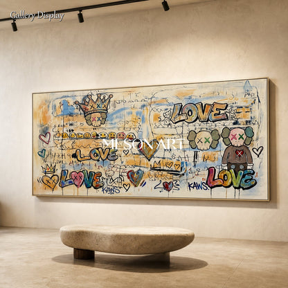 Urban Abstract Street Art Painting With Skulls And Love Text For Modern Living Room Decor