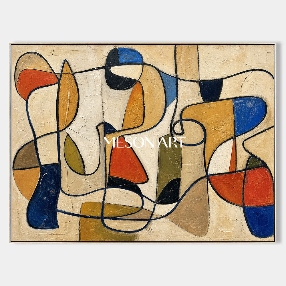 Colorful Abstract Painting On Linen Canvas With Wood Frame For Living Room Decor