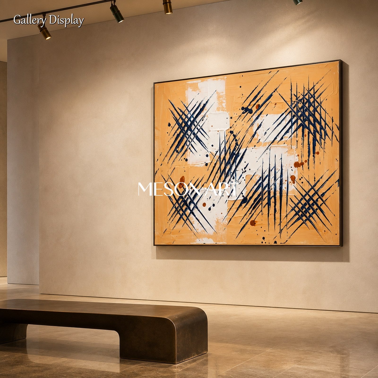 Orange And Black Abstract Painting Inspired By Jackson Pollock Action Style Rectangular Wall Art For Living Room By Mesonart