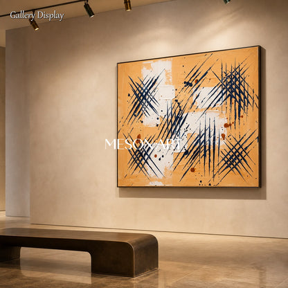 Orange And Black Abstract Painting Inspired By Jackson Pollock Action Style Rectangular Wall Art For Living Room By Mesonart